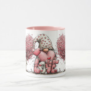 Whimsical Pink Watercolor Ink Gnome Illustration Mug