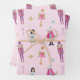 Whimsical Pink Watercolor Nutcracker Ballet Wrapping Paper Sheet