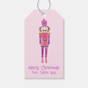 Whimsical Pink Watercolor Nutcracker Clara Gift Tags