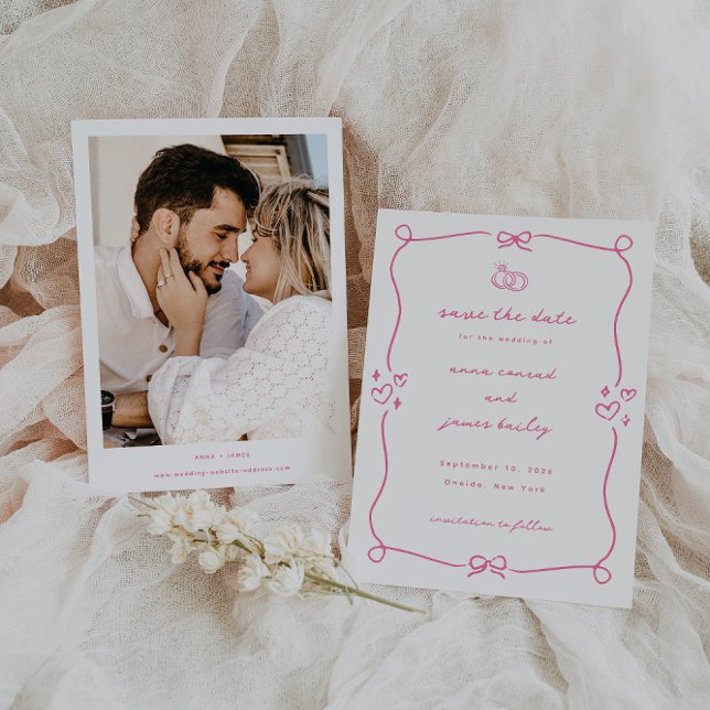 Whimsical Pink Wedding Photo Save The Date Invitation (Creator Uploaded)