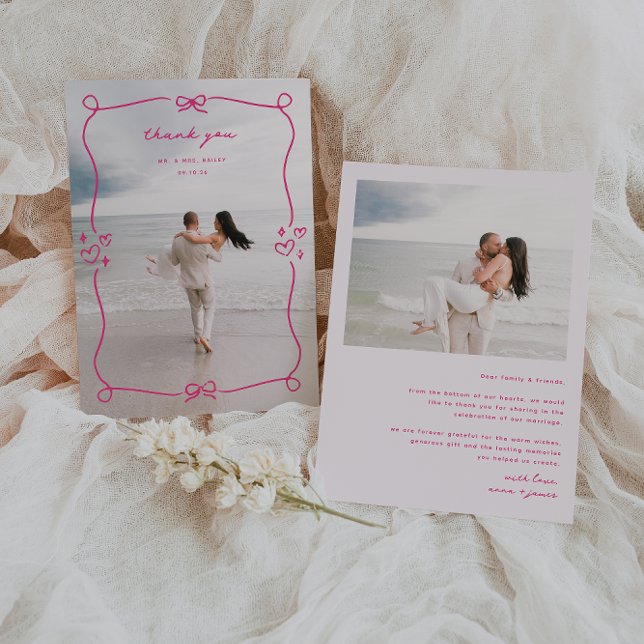 Whimsical Pink Wedding Photo Thank You Card (Creator Uploaded)