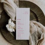 Whimsical Pink Wedding Place Card Menu<br><div class="desc">Whimsical Pink minimalist,  wedding guest place card and menu. Features,  bright pink typography and light pink stripe pattern backgrounds. Fonts and background colour can be customised. Please note: guest names must be entered and added to your cart individually.</div>