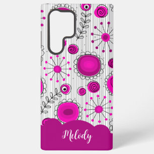 Whimsical pink white hearts flowers floral name samsung galaxy case