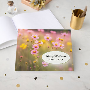 Whimsical Pink Wildflowers For Memorial Service Guest Book