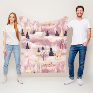 Whimsical Pink Winter Landscape (1) Fleece Blanket
