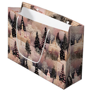 Whimsical Pink Winter Landscape (2) Large Gift Bag