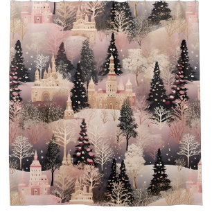 Whimsical Pink Winter Landscape (2) Shower Curtain