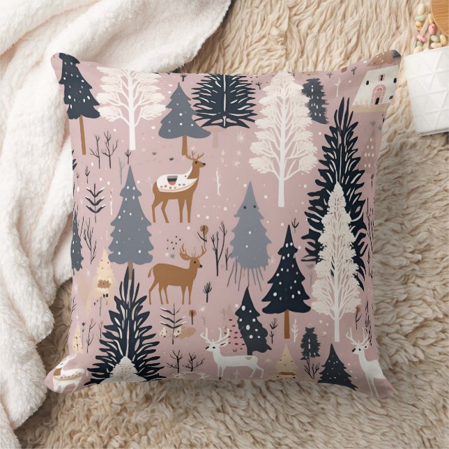 Whimsical Pink Winter Landscape (3) Cushion (Blanket)