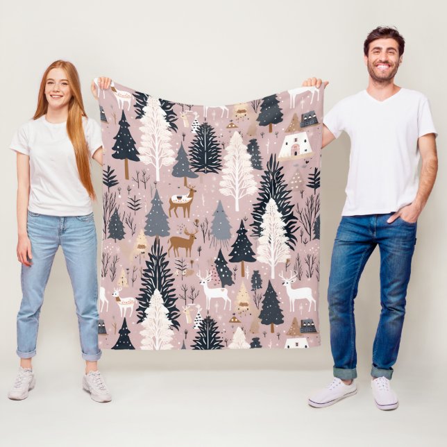 Whimsical Pink Winter Landscape (3) Fleece Blanket (In Situ)