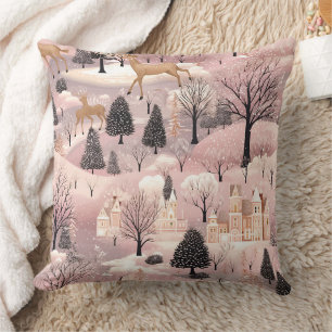 Whimsical Pink Winter Landscape (4) Cushion