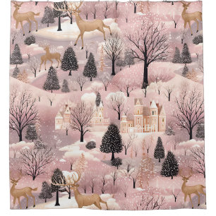 Whimsical Pink Winter Landscape (4) Shower Curtain