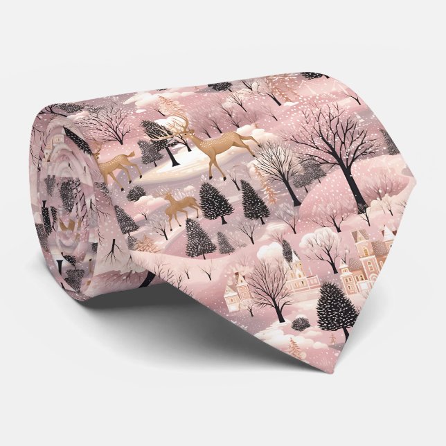 Whimsical Pink Winter Landscape (4) Tie (Rolled)