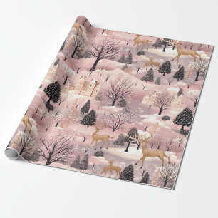 Whimsical Pink Winter Landscape (4) Wrapping Paper