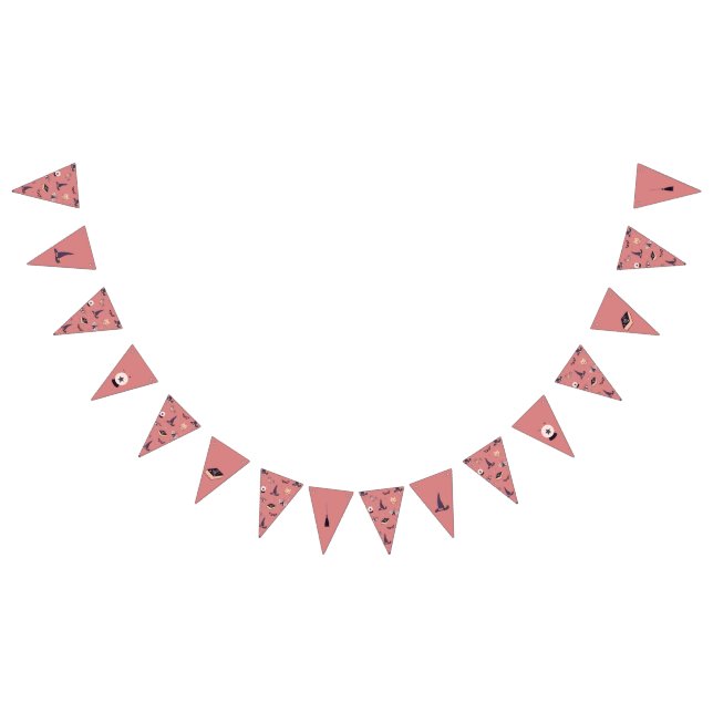 Whimsical pink witch themed  bunting  (All)