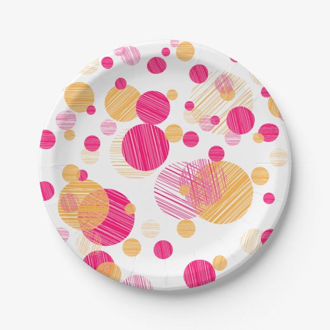 Whimsical Pink & Yellow Polka-Dot Pattern Paper Plate (Front)
