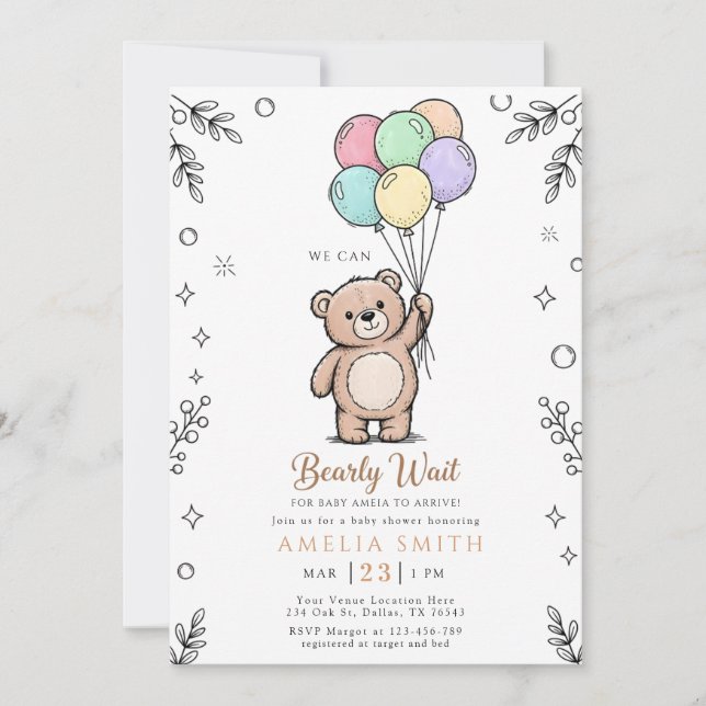 Whimsical Pink Yellow Teddy bear baby shower Invitation (Front)