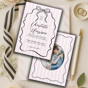 Whimsical Pinstripe Bow Photo Wedding Invitation