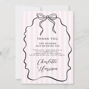 Whimsical Pinstripe Bow Wedding Thank You Card