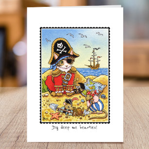 Whimsical Pirate Cat Mice Folded Greeting Card