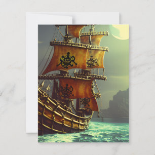 Whimsical Pirate Ship Triptych Holiday Card