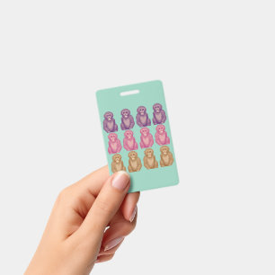 Whimsical Pixel Style Colourful Monkeys ID Badge