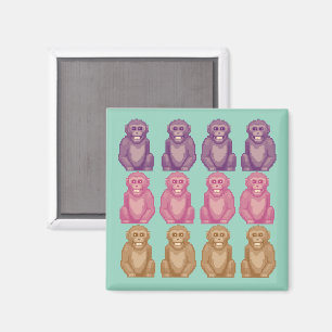 Whimsical Pixel Style Colourful Monkeys Magnet