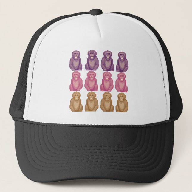 Whimsical Pixel Style Colourful Monkeys Trucker Hat (Front)