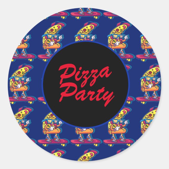 Whimsical Pizza Party Classic Round Sticker (Front)