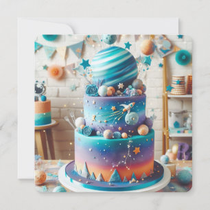 WHIMSICAL PLANET THEME KIDS BIRTHDAY CAKE CARD