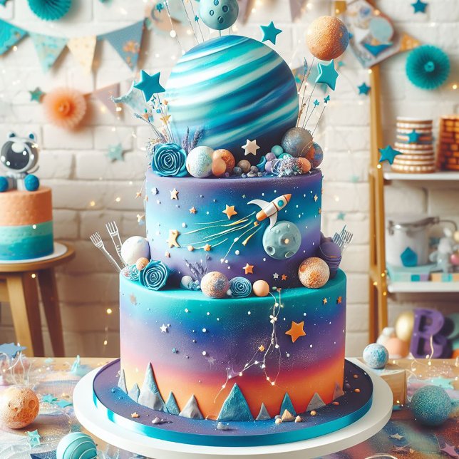 WHIMSICAL PLANET THEME  KIDS BIRTHDAY CAKE CARD (Creator Uploaded)