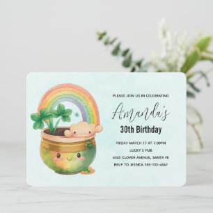 Whimsical Planter with Rainbow & Clover Birthday Invitation