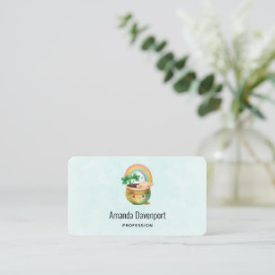 Whimsical Planter with Rainbow & Clover Business Card