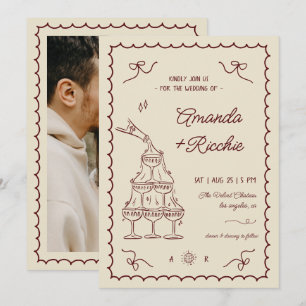 Whimsical Playful Champagne Tower Doodle Wedding Invitation