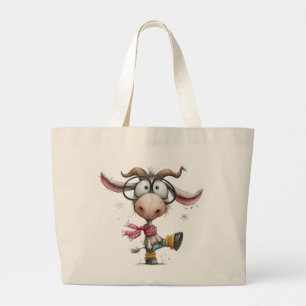 Whimsical Playful Goat Large Tote Bag