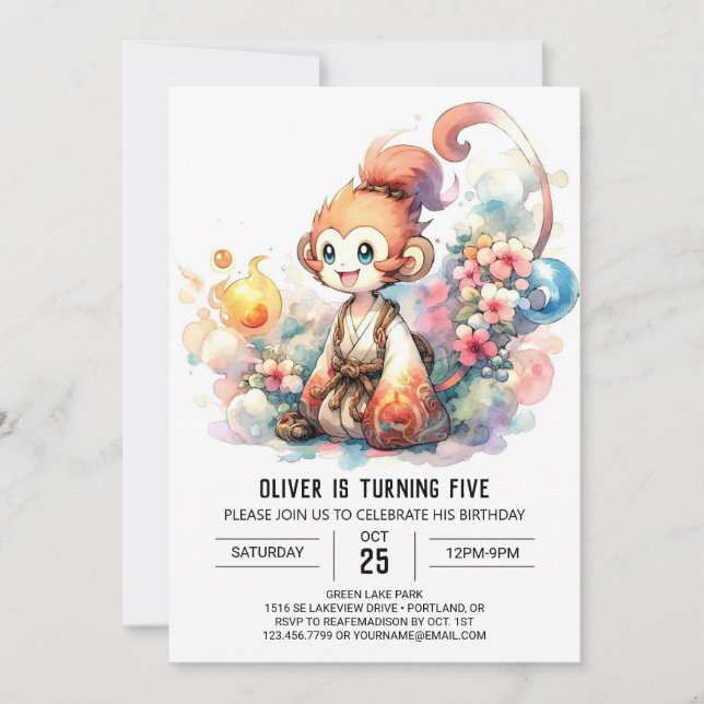 Whimsical Playful Monkey Birthday Invitation (Front)