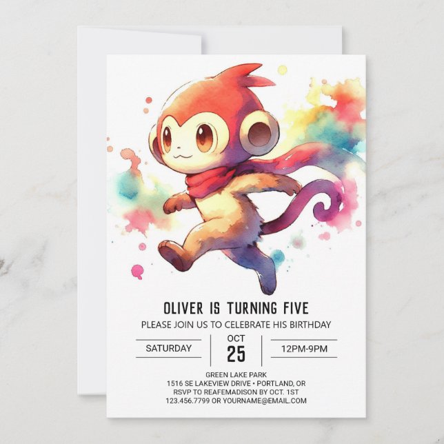 Whimsical Playful Monkey Birthday Invitation (Front)
