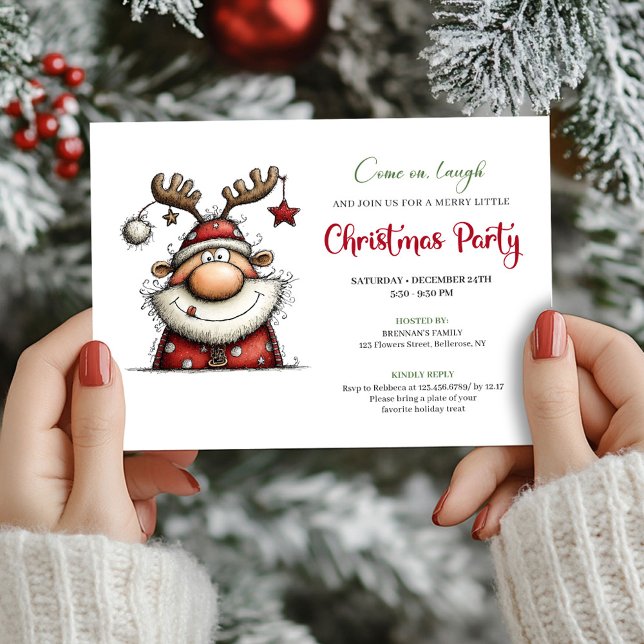 Whimsical Playful Santa Claus Holiday Party Card (Whimsical Playful Santa Claus Holiday Party Card)