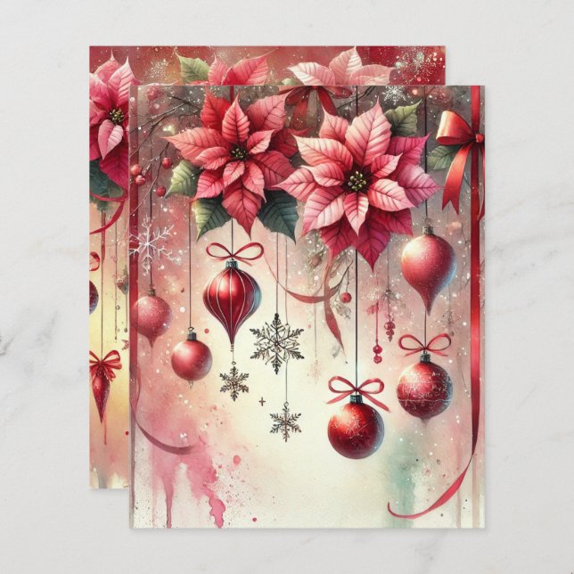 Whimsical Poinsettia Christmas Ornaments Scrapbook (Front/Back)