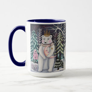 Whimsical Polar Bear and Moon Winter Art Mug