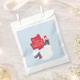 Whimsical Polar Bear and Presents Christmas Favour Bag