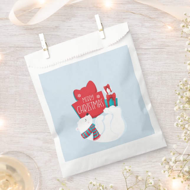 Whimsical Polar Bear and Presents Christmas Favour Bag (Clipped)