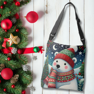 Whimsical Polar Bear Christmas Crossbody Bag