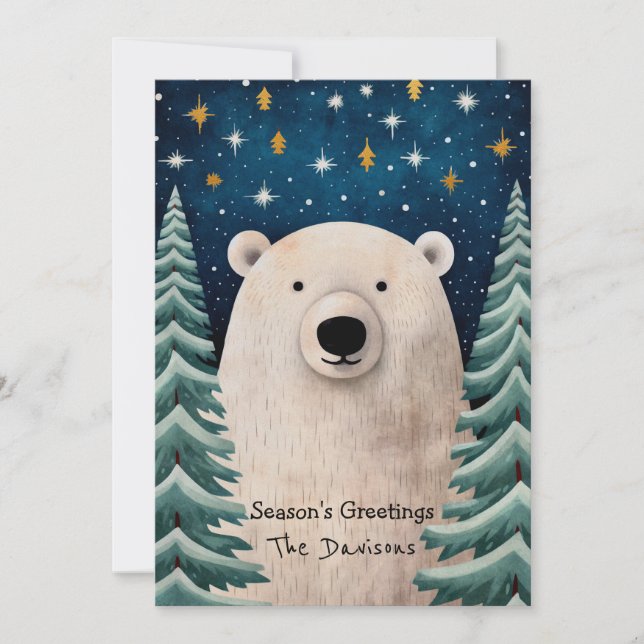 Whimsical Polar Bear Holiday Card (Front)