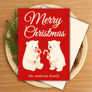 Whimsical Polar Bears with Candy Canes Christmas Holiday Card
