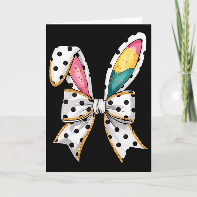 Whimsical Polka Dot Bow Ears Easter Sunday  Card (Front)