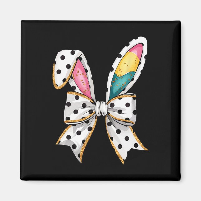 Whimsical Polka Dot Bow Ears Easter Sunday  Magnet (Front)
