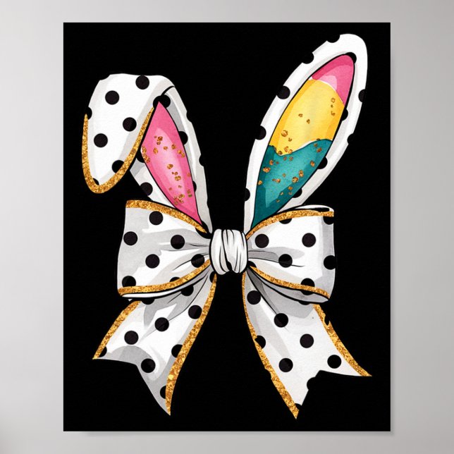 Whimsical Polka Dot Bow Ears Easter Sunday  Poster (Front)