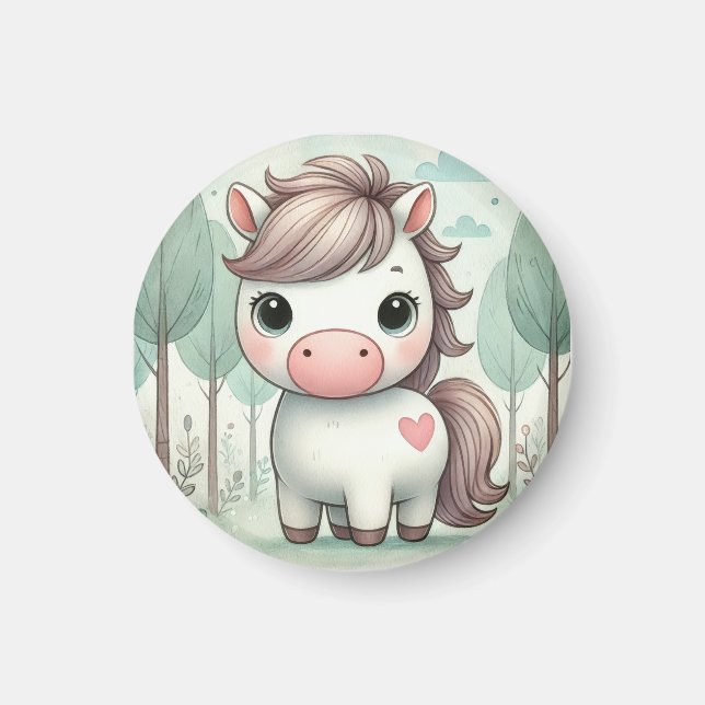 Whimsical Pony in a Pastel Forest Magnet (Front)