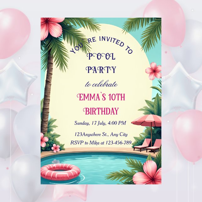 Whimsical Pool Party Birthday  Invitation (Creator Uploaded)
