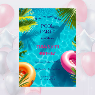 Whimsical Pool Party Birthday Invitation